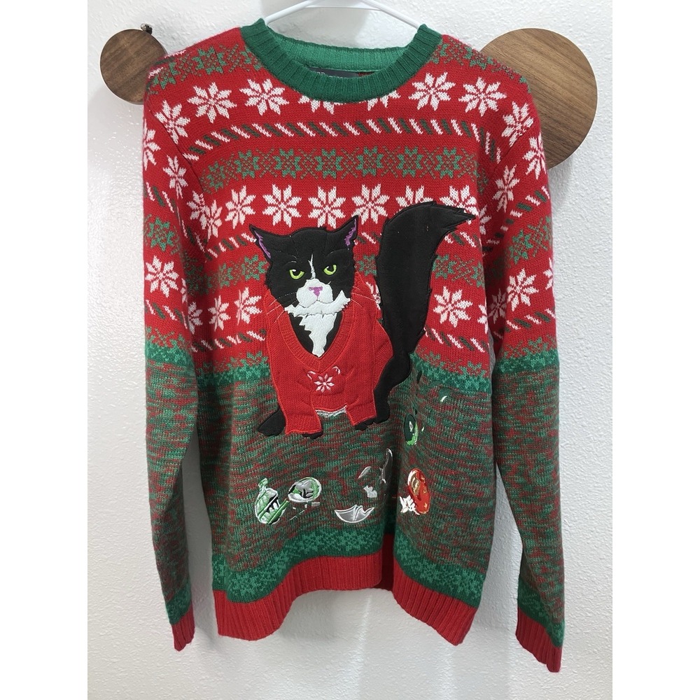 Christmas Ugly Sweater Angry Cat Broken Ornaments Size Small By 33 Degrees